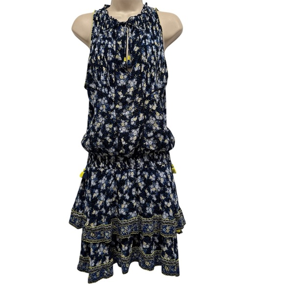 Poupette St. Barth Amora Floral Mini Dress Size S Tiered Tassels Coastal Boho - Picture 2 of 11